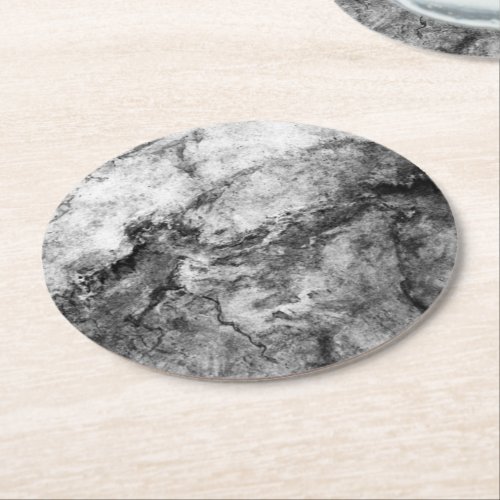 Smoke Streaked Black White marble stone finish Round Paper Coaster