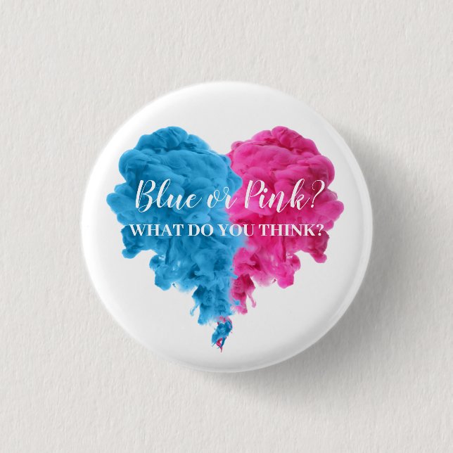 Smoke Themed Gender Reveal Party Round Badge Pin (Front)