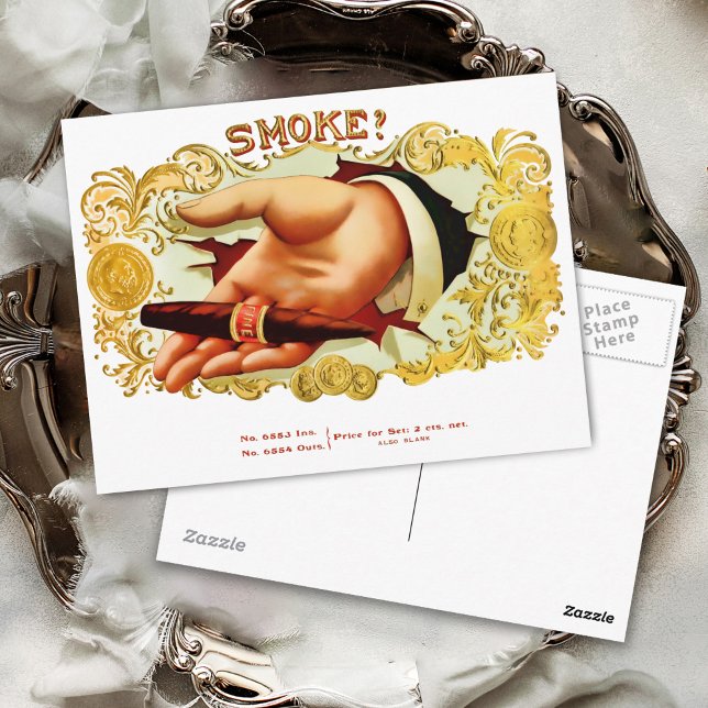 Smoke? Vintage Cigar Box Label Postcard (Creator Uploaded)