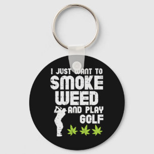 Smoke Weed Play Golf Golfing Thc Golfer Stoner Keychain