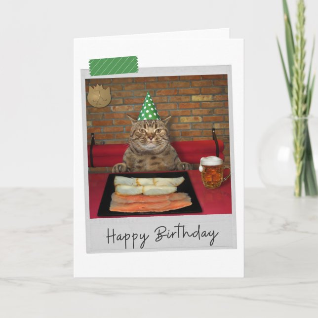 Smoked Salmon Cat Funny Birthday Card (Front)