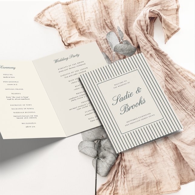 Smoked Spruce Classic Script Pinstripe Wedding Program (Creator Uploaded)