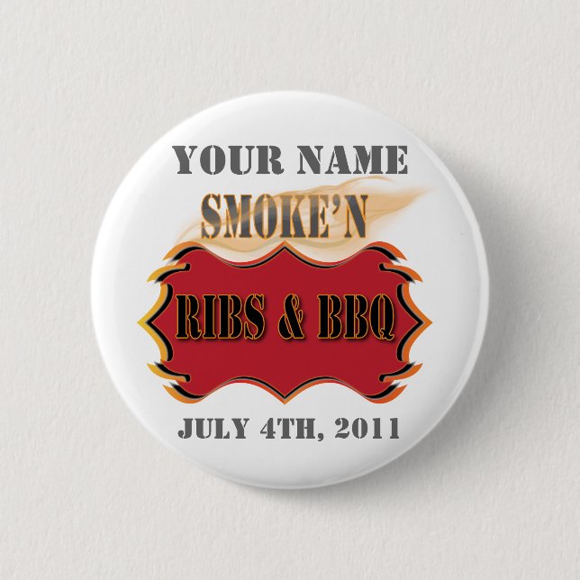 smoke'n ribs and bbq pinback button (Front)