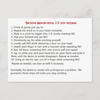 Smokers 12 step postcard