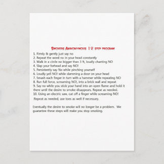 Smokers 12 step postcard