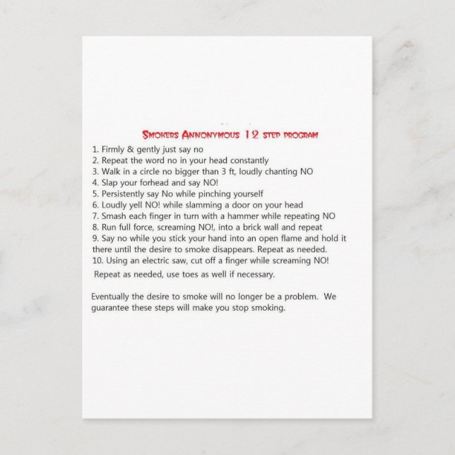 Smokers 12 step postcard (Front)