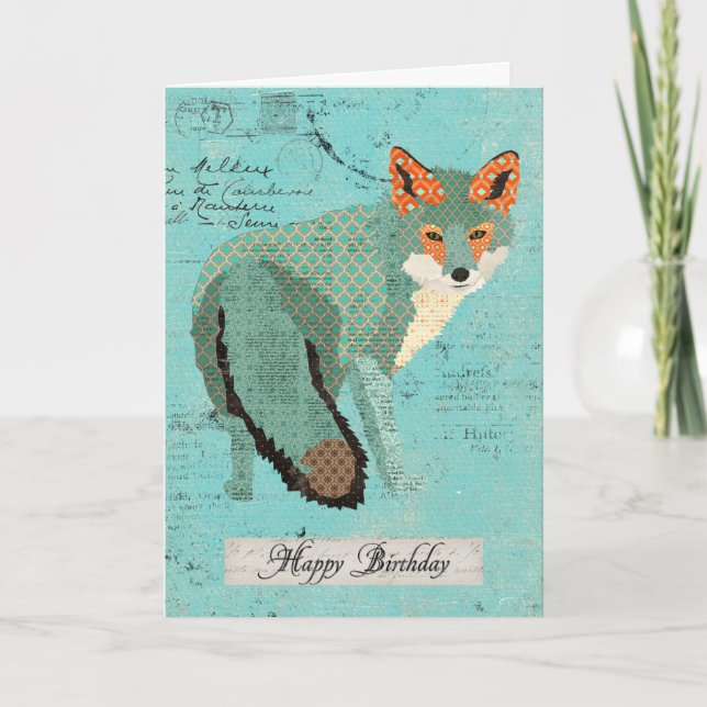 Smokey Amber Fox Retro  Birthday  Card (Front)