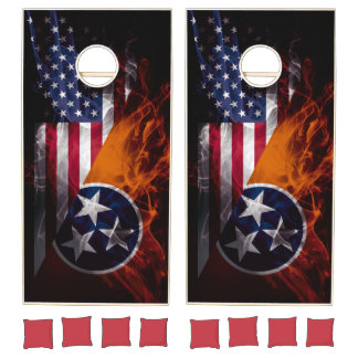 Smokey American Flag / Tennessee State Flag Cornhole Set