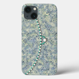 Smokey Aqua with Pearls iPhone 13 Case