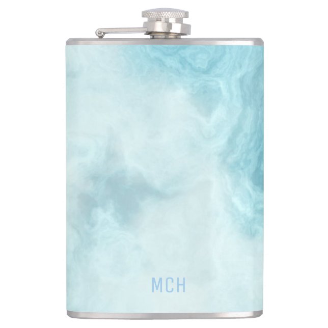 Smokey Blue Marble Monogram Flask (Front)