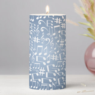 Smokey Blue Shades Dark to Light Music Notes Pillar Candle