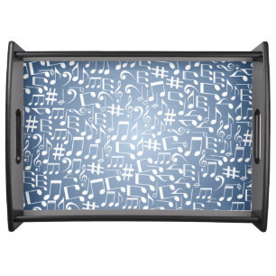 Smokey Blue Shades Dark to Light w Music Notes Serving Tray