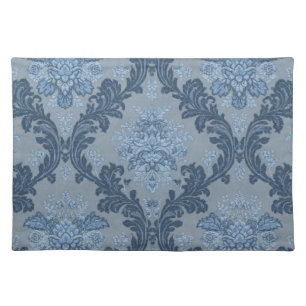 Smokey Blue Slate Soft Powder Blue Elegant Damask Cloth Placemat