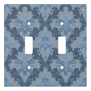 Smokey Blue Slate Soft Powder Blue Elegant Damask Light Switch Cover