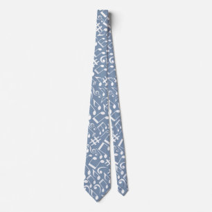Smokey Blue w Dancing Music Notes Neck Tie