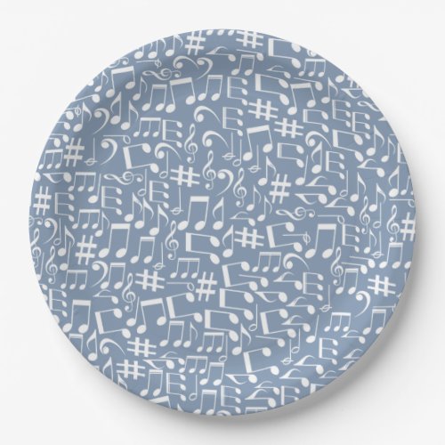 Smokey Blue w Dancing Music Notes Paper Plates