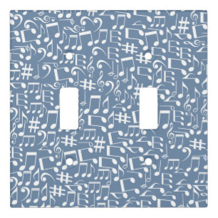 Smokey Blue w Dancing White Music Notes Light Switch Cover