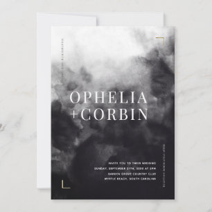 Smokey Dark Black Minimal Wedding Invitation