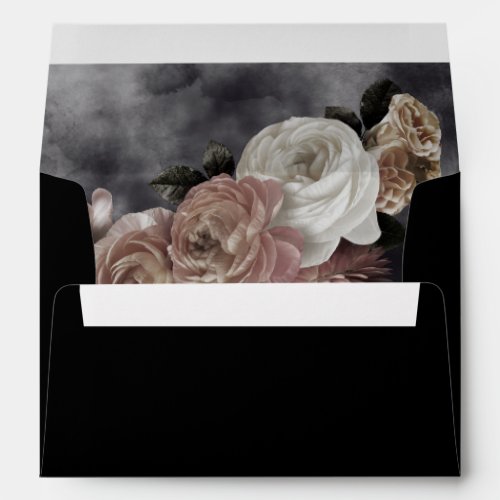 Smokey Dark Black Rose Bouquet Wedding Envelope