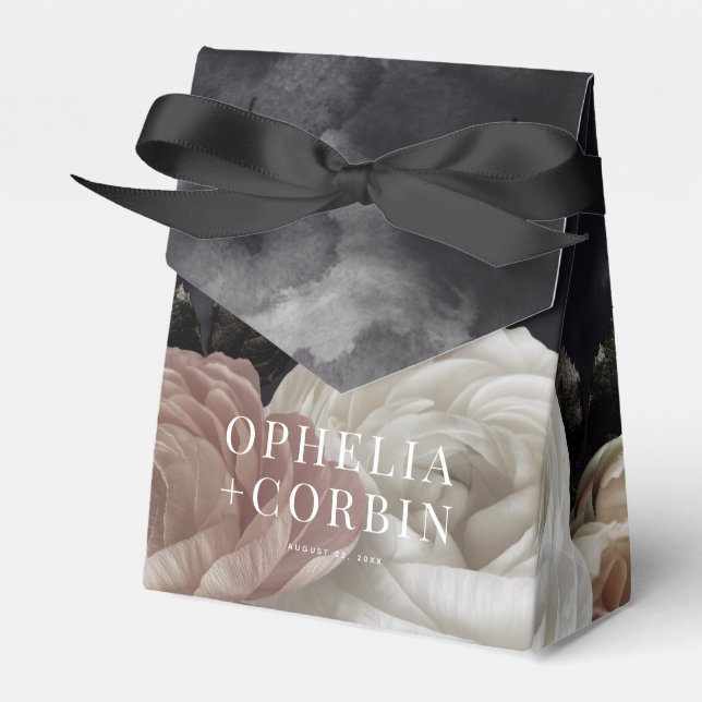 Smokey Dark Black Rose Bouquet Wedding Favor Boxes (Front Side)