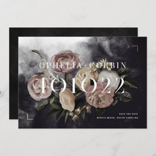 Smokey Dark Black Rose Bouquet Wedding Save The Date