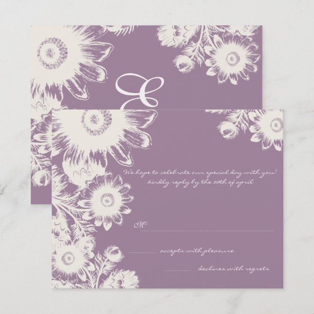 Smokey Grape Purple Floral Wedding RSVP Card (Front/Back)