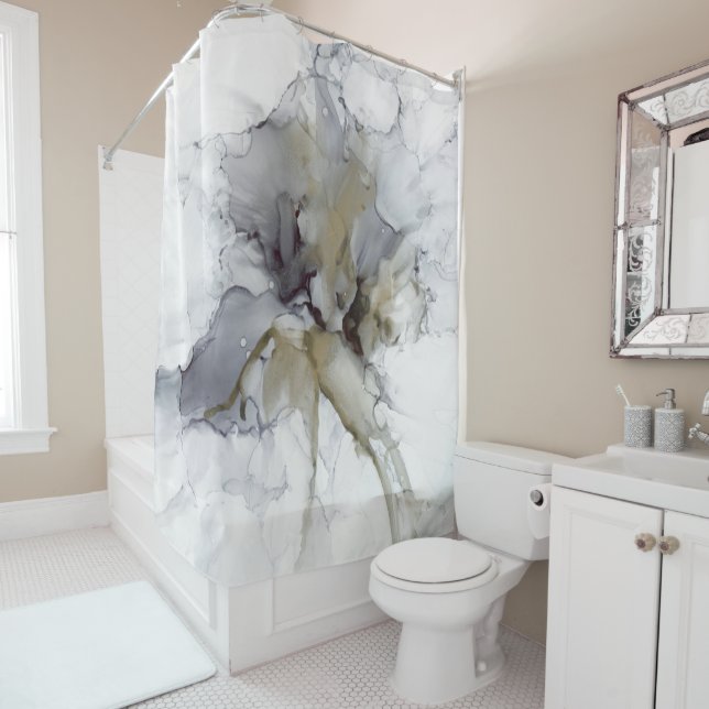 Smokey Gray, Black and Gold Shower Curtain (In Situ)