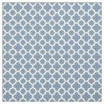 Smokey Gray Blue White Ikat Quatrefoil Pattern Fabric