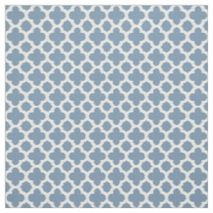 Smokey Gray Blue White Ikat Quatrefoil Pattern Fabric