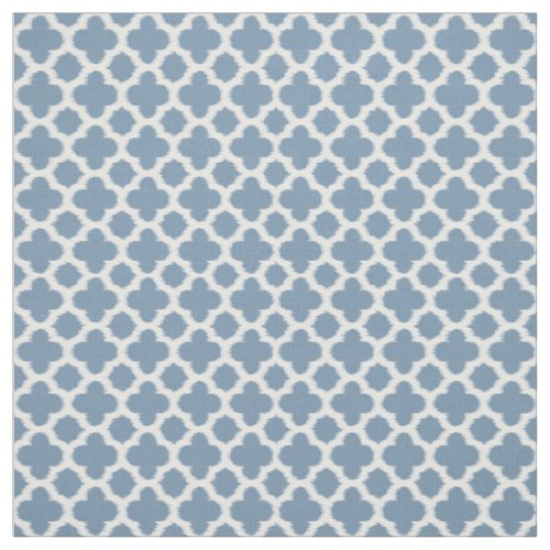 Smokey Gray Blue White Ikat Quatrefoil Pattern Fabric