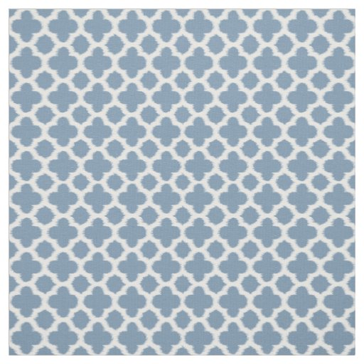 Smokey Gray Blue White Ikat Quatrefoil Pattern Fabric