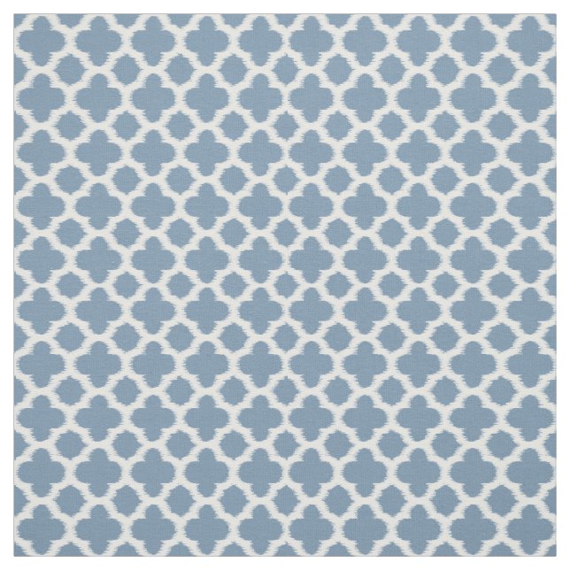 Smokey Gray Blue White Ikat Quatrefoil Pattern Fabric (Swatch)