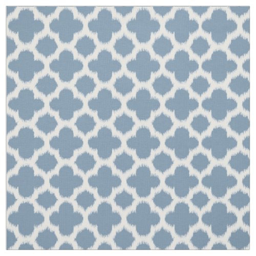 Smokey Gray Blue White Ikat Quatrefoil Pattern Fabric