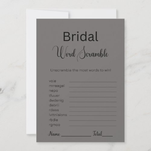 Smokey Gray Bridal Word Scramble Game Invitation