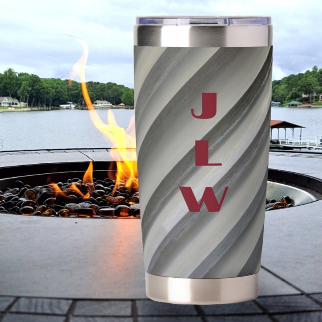 Smokey Gray Monochrome Diagonal Stripes Monogram Insulated Tumbler (Creator Uploaded)