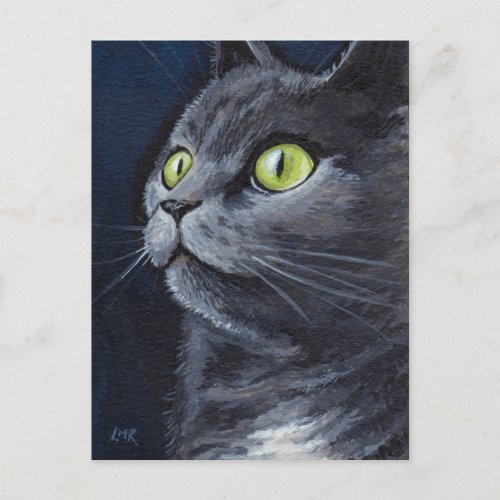 Smokey  Green Eyed Blue Grey Cat Portrait Postcard