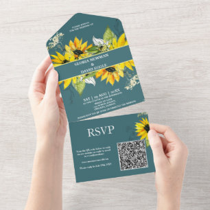 Smokey Green Sunflower QR Code All In One Invitation