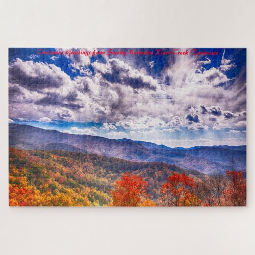 Smokey Mountain River Creek Christmas Greetings Jigsaw Puzzle