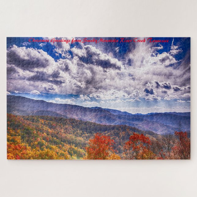 Smokey Mountain River Creek. Christmas Greetings Jigsaw Puzzle (Horizontal)