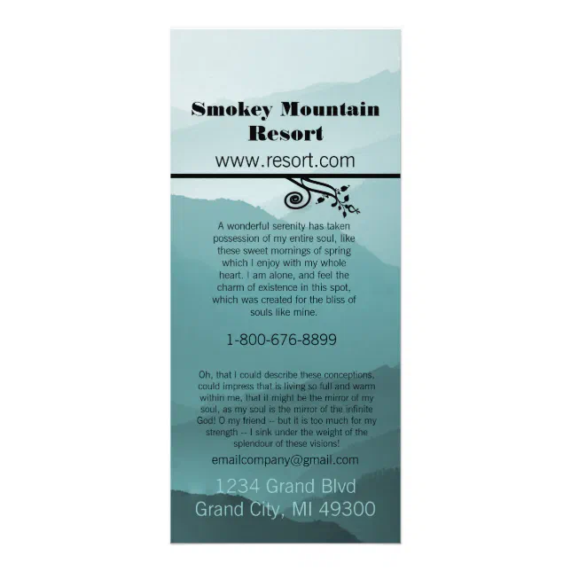 Resort And Rack Card Smokey Mountian Resort Rack Card | Zazzle