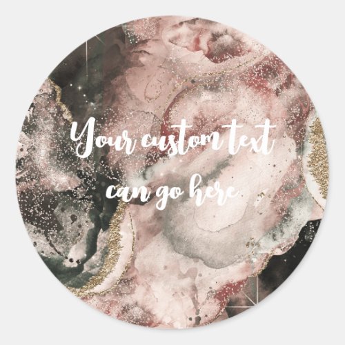 Smokey Pink Cosmic Watercolor Gold Celestial  Classic Round Sticker