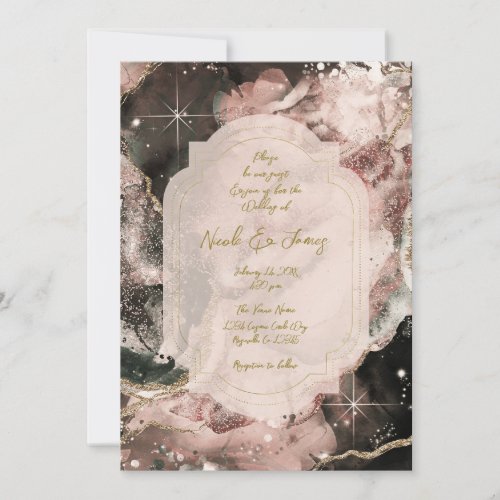 Smokey Pink Galaxy Watercolor Celestial Wedding Invitation