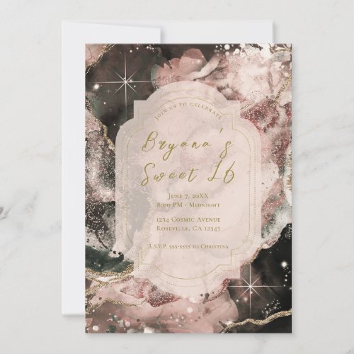 Smokey Pink Galaxy Watercolor Gold Sweet l6 Invitation