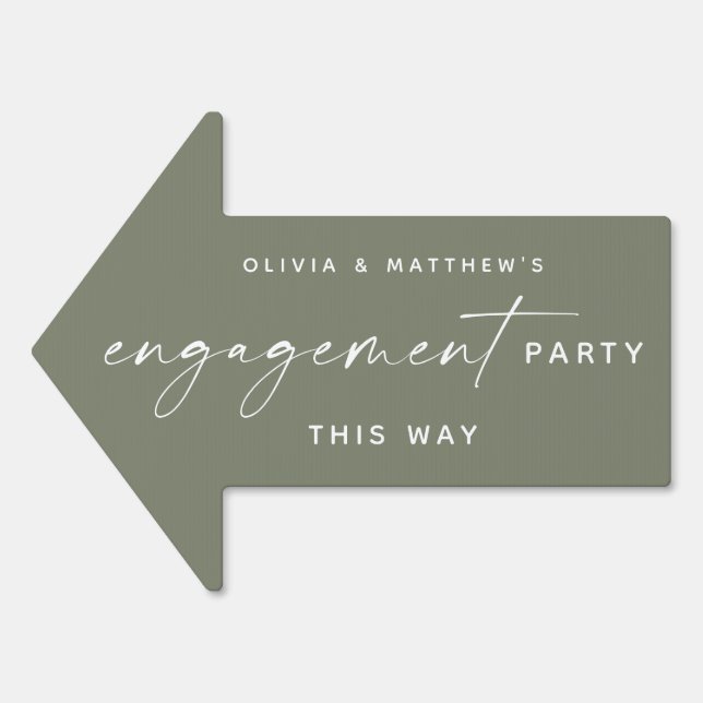Smokey Sage Green Engagement Party Direction Arrow Sign (Front)