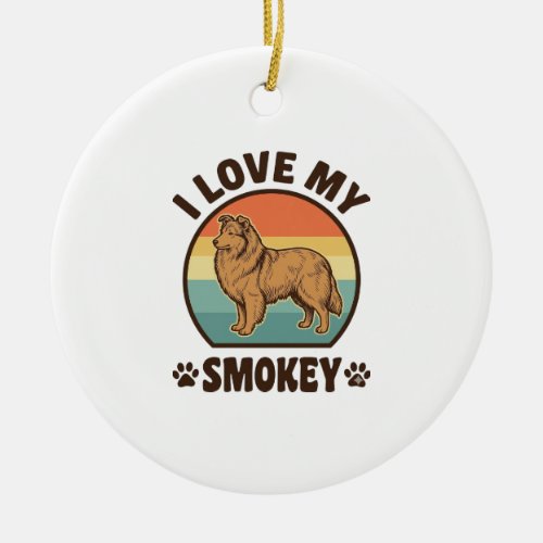 Smokey Sheltie Dog Vintage Sunset Shirt Design_1 Ceramic Ornament