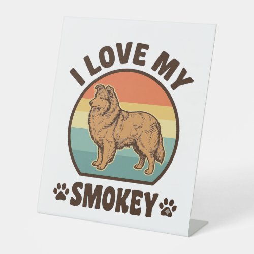 Smokey Sheltie Dog Vintage Sunset Shirt Design_1 Pedestal Sign
