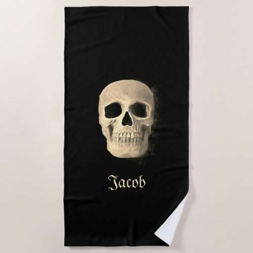 Smokey Skull Beige Black Gothic Grunge Design Beach Towel