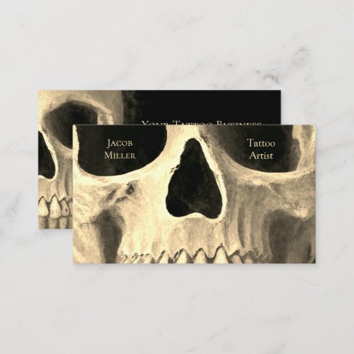 Smokey Skull Face Gothic Beige Black Tattoo Shop Business Card