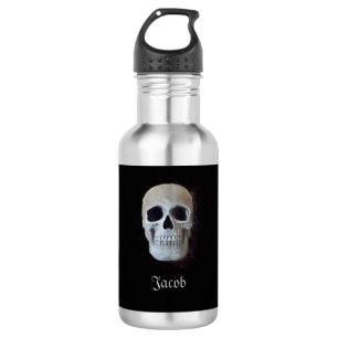 Smokey Skull Head Gothic Black And White Cool Stainless Steel Water Bottle