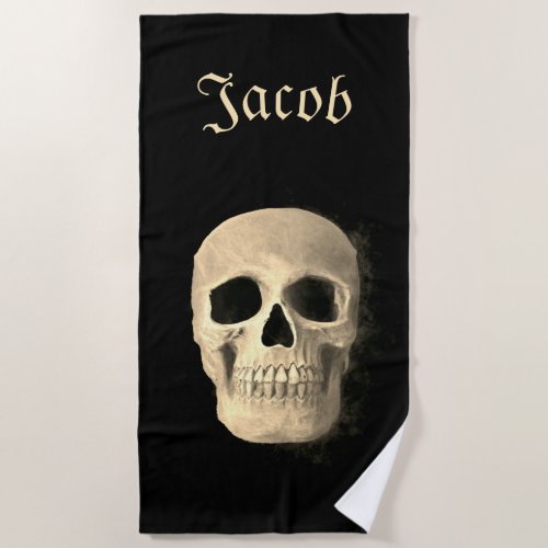 Smokey Skull Head Gothic Cool Beige Black Macabre Beach Towel